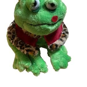 Ganz Frog Prince Kissalot plush Green w/ Crown Leopard Print Robe